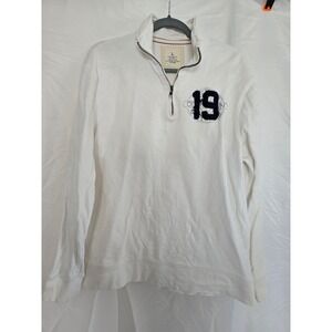 Vintage Old Navy Men's Quarter Zip Pullover Sweatshirt White Size L 19 Graphic